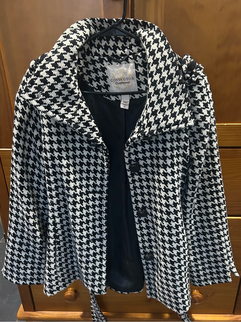 Covington Black and White Houndstooth Pea Coat